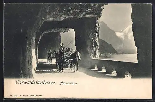 AK Axenstrasse /Vierwaldstaettersee, Pferdekutsche im Tunnel