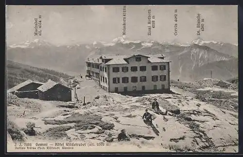 AK Gemmi, Hotel Wildstrubel mit Bergen