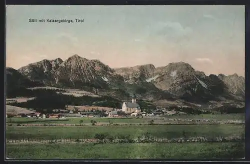 AK Söll, Panorama mit Kaisergebirge