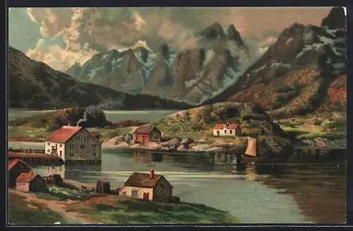 Künstler-Lithographie Robert Kämmerer: Raftsund /Lofoten, Panorama