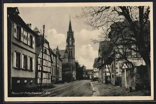 AK Fröschweiler, Strassenpartie mit Blick auf Kirche