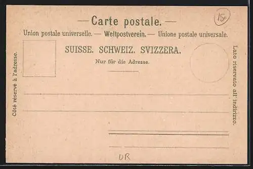 Lithographie Sisikon, Hotel Kurhaus Tellsplatte, Partie vom Vierwaldstätter See