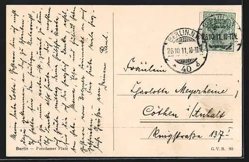 AK Berlin-Tiergarten, Potsdamer Platz mit Strassenbahn