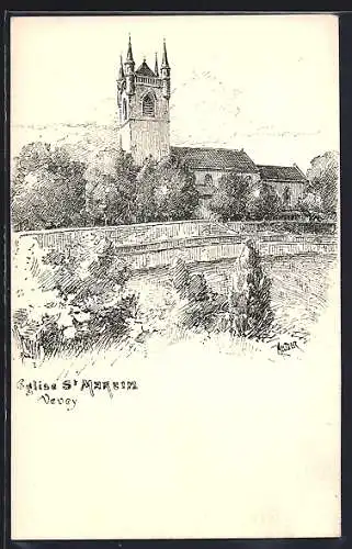 Künstler-AK Vevey, Kirche St. Marien
