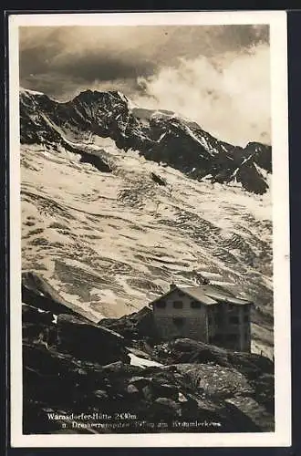 AK Warnsdorfer-Hütte, Gesamtansicht mit Dreiherrenspitze und Krimmlerkees