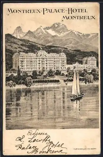 AK Montreux, Palace-Hotel vom See betrachtet