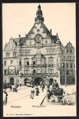 AK Dresden, Strassenbahn vor dem Georgentor