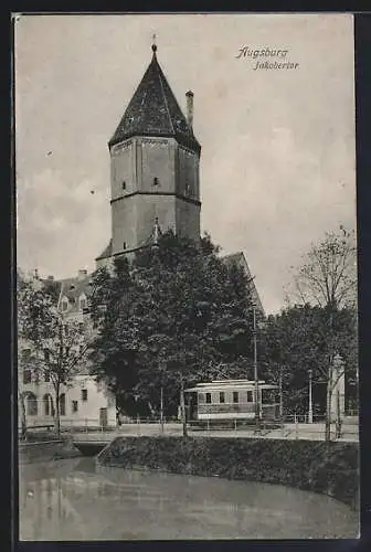 AK Augsburg, Jakobertor mit Strassenbahn