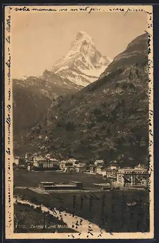 AK Zermatt, Blick zum Matterhorn
