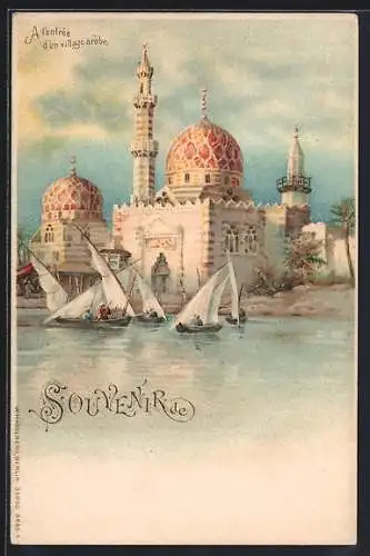 Lithographie Caire, A l'entree d'un village arabe