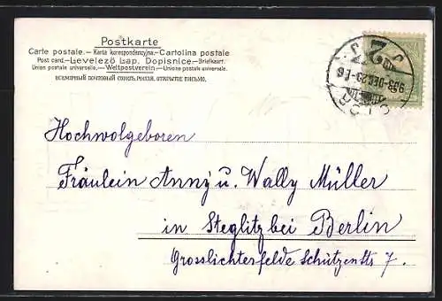 Präge-AK Mauer mit der Jahreszahl 1904, Kirschblütenbaum, Neujahrsgruss