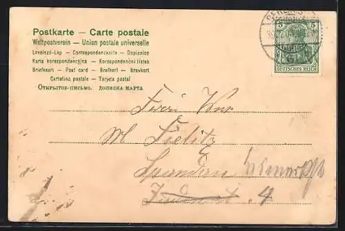 Präge-AK Jahreszahl 1905 aus Veilchen, Neujahrsgruss, Kleeblätter und Maiglöckchen