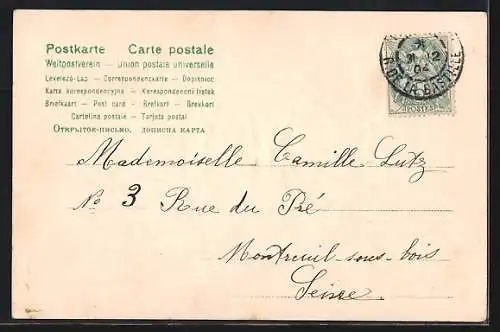 Präge-AK Jahreszahl 1905 auf Hintergrund aus Klee und Vergissmeinnicht