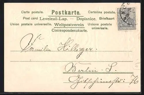 Präge-AK Glückwünsche zum Jahr 1902, Jahreszahl und Veilchen