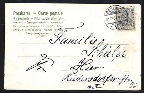 Präge-AK Jahreszahl 1905 aus goldenen Blüten, Neujahrsgruss