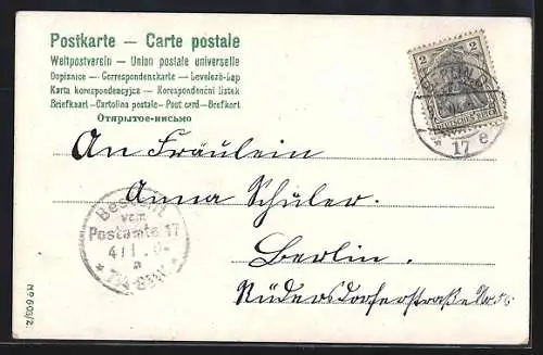 AK Neujahrsgruss 1904, Gestreifte Jahreszahl im Sternen-Rahmen