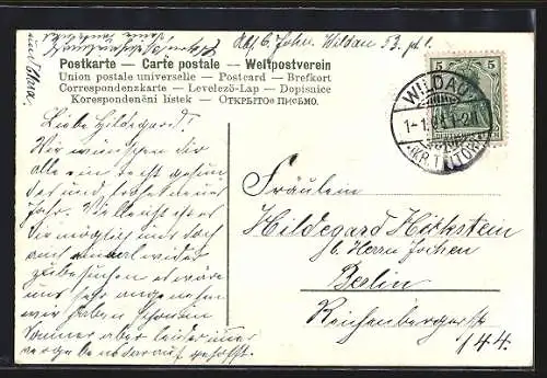 Präge-AK Jahreszahl 1908 mit stilisierten Kleeblättern, Neujahrsgruss