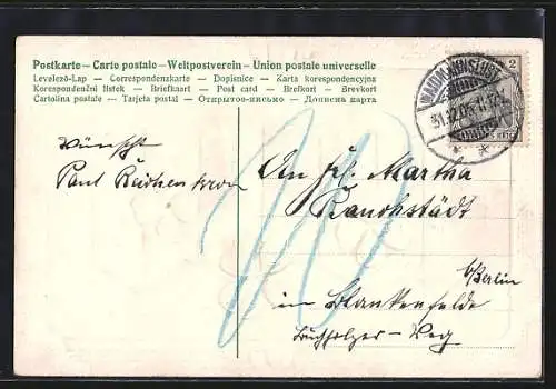 Präge-AK Goldene Jahreszahl 1906 mit Kleeblättern und Neujahrsgruss