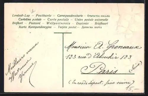 Präge-AK Bonne Année, Jahreszahl 1907 gerahmt von Kleeblättern und Vergissmeinnicht