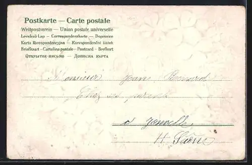 Präge-AK Bonne année, Jahreszahl 1906 mit Glücksklee und Vergissmeinnicht
