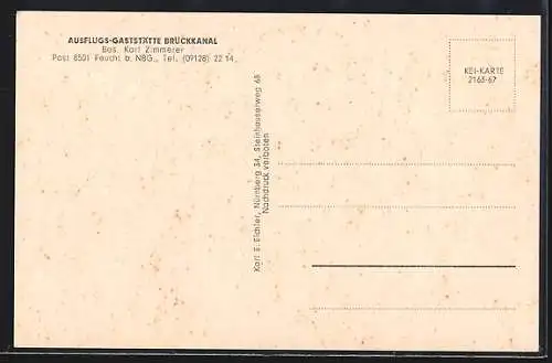 AK Feucht b. Nbg., Gaststätte Brückkanal von Karl Zimmmerer im Schwarzachtal