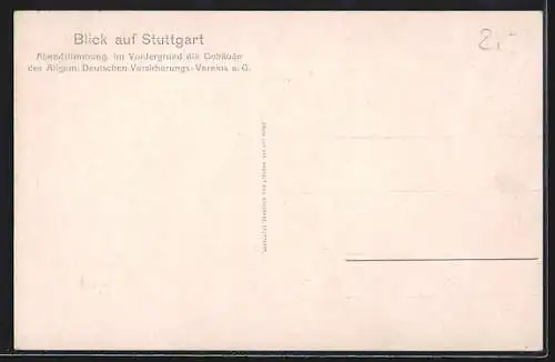 Künstler-AK Stuttgart, Gebäude des Allgemeinen Deutschen Versicherungs-Vereins a. G. am Abend