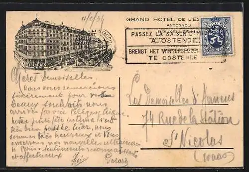 AK Bruxelles-Midi, Grand Hotel de l`Espérance, Facade prinicpale