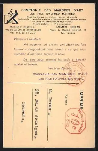 AK Liége, Compagnie des Marbres d`Art Les Fils d`Alfred Mathieu, un cheminée