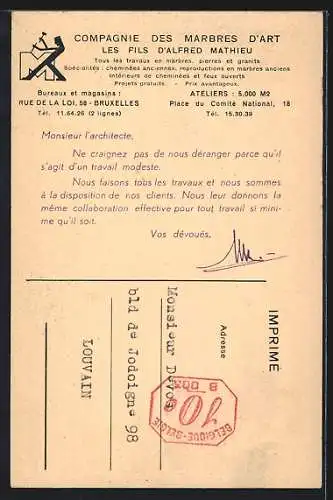 AK Liége, Compagnie des Marbres d`Art Les Fils d`Alfred Mathieu, un cheminée