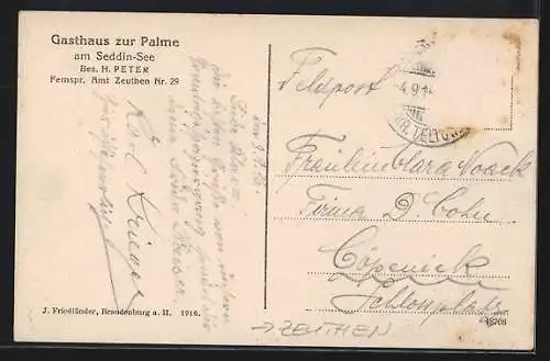 AK Zeuthen, Gasthaus zur Palme am Seddin-See