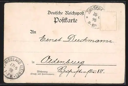 Lithographie Dreibergen am Zwischenahner See, Gasthaus zu Dreibergen H. W. Feldhus