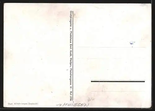 Künstler-AK Meissen / Elbe, Strassenpartie mit Drogerie Emil Koch