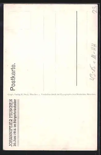 Künstler-AK sign. Karl Reimann: München-Haidhausen, Johanni-Feier 1914, Portrait Gutenberg