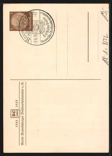AK Braunschweig, 50 Jahre Verein der Briefmarkensammler 1885-1935, Ganzsache