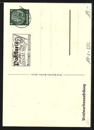Künstler-AK Zittau, Festwoche Zittau im grünen Ring 1935 mit Briefmarkenausstellung, Ganzsache