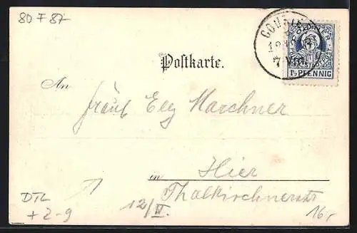 Winter-Lithographie München, Nationalmuseum bei Schneefall, Private Stadtpost Courier