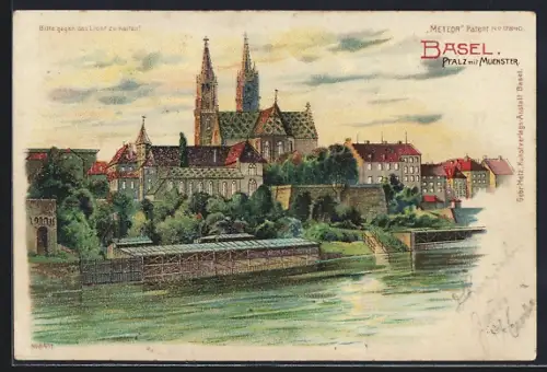 Lithographie Basel, Pfalz mit Muenster, Halt gegen das Licht: Vollmond
