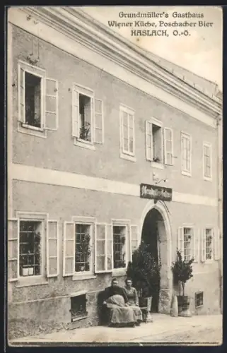 AK Haslach /O.-Ö., Gasthaus Grundmüller