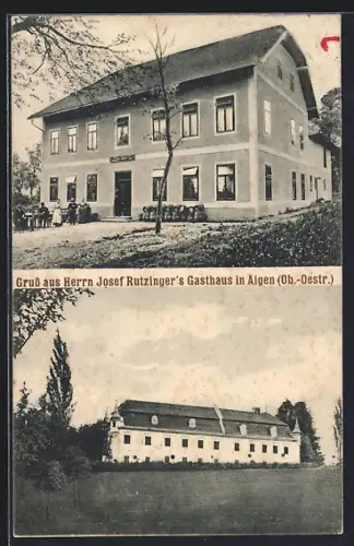 AK Aigen /Ob.-Oestr., Gasthaus Josef Rutzinger, Gebäudeansicht