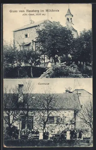 AK St. Johann am Wimberg, Hansberg im Mühlkreis, Belegschaft vor dem Gasthaus