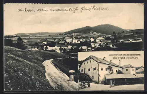 AK Oberkappel /Mühlkreis, Gasthaus des Franz Reichart, Teilansicht mit Strassenpartie