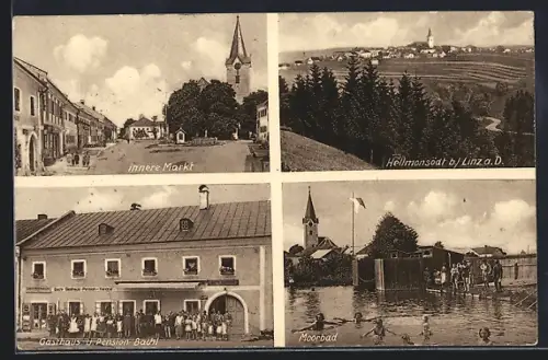 AK Hellmonsödt, Gasthaus-Pension Bachl, Innerer Markt, Moorbad