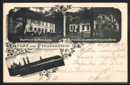 AK Feldkirchen an der Donau, Freudenstein, Gasthaus Franz Lutz, Mittendorfer`s Gemischwarenhandlung