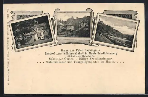 AK Neufelden-Unternberg, Gasthof zur Mühlkreisbahn, Strassenpartie, Ortspartie