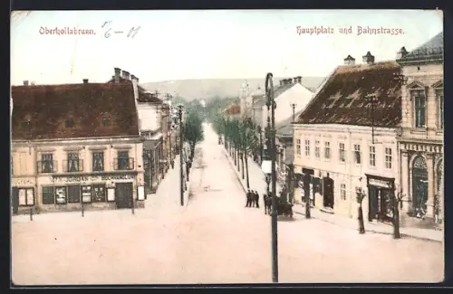 AK Oberhollabrunn, Hauptplatz und Bahnstrasse