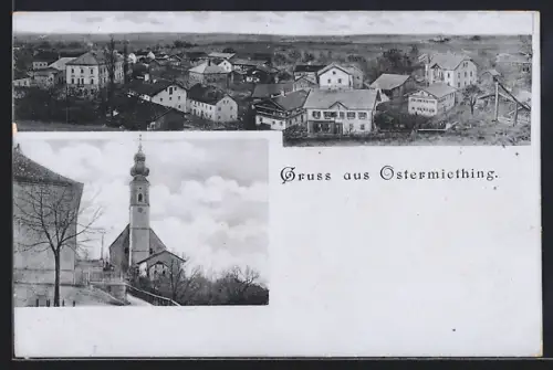 AK Ostermiething, Totalansicht, Kirche