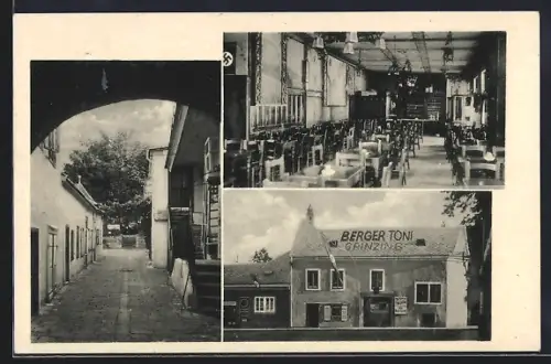 AK Wien-Grinzing, Gasthaus Berger Toni mit Innenansicht, Strassenpartie