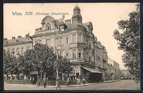 AK Wien, Hietzinger Hauptstrasse mit Cafe Gröpl