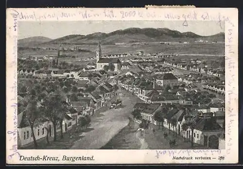 AK Deutsch-Kreuz /Burgenland, Blick über den Ort auf hügelige Landschaft