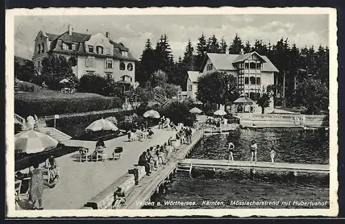 AK Velden a. Wörthersee, Mösslacherstrand mit Hotel Hubertushof
